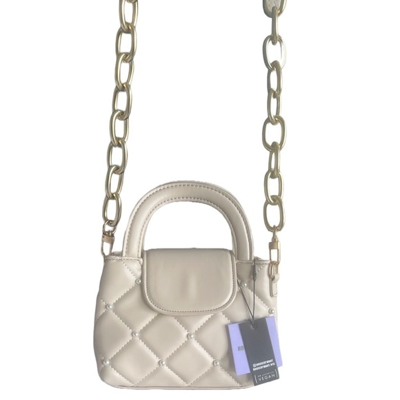 NWT House of Want Faux Pearl Diamond Quilt Mini Satchel - Picture 2 of 5